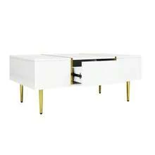 Modern And Simple White Lacquered Coffee Table With 2 Drawers - 白色 - 查看 9