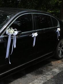 6枝玫瑰花后视镜装饰、婚车花、婚礼场地装饰、楼梯扶手、走廊门把手、蝴蝶结丝带玫瑰装饰 - 彩色 - 查看 3