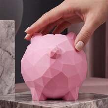 Creative Geometric Piggy Bank 3D Printed Plastic Money Box Desktop Decorative Ornament - Pink - View 4