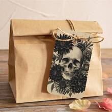 50pcs Halloween Skull Gift Tags With Hemp Rope, Dark Art Floral Skull Gift Labels, Suitable For Horror Theme Birthday Party, Gothic Style Gift Bag Labels, Sugar Skull Gift Packaging Decoration, Punk Rock Gothic Gift Packaging Decoration, Cool Birthday Party Supplies - A - View 6