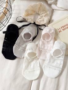 1/5/10 par vita och svarta låga båtsockor för kvinnor, koreansk stil, vår/sommar, hjärt- och blommönster, tunna bekväma osynliga korta sockor (utan kartong, slumpmässig färg) - Multifärgad - Visa 8