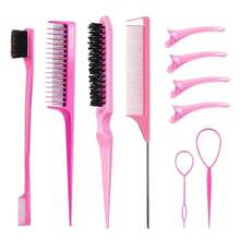 de 3-10 piezas, herramientas para trenzar el cabello, peine para coleta alta, peine lateral, herramienta para trenzar el cabello, peine de tres dientes, herramientas para peinar el cabello. - Albaricoque - Ver 2