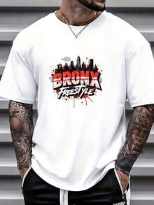 Camiseta de Hombre con Estampado Estilo Bronx de 180G - Camiseta de Manga Corta Estilo Urbano para Hombre, Atuendo Casual de Verano, Perfecta para Regalos, Hogar, Oficina, Actividades de Tea - Blanco - Ver 1