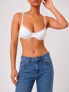 1pc Women's Fashionable Comfortable Underwire Non-Padded Solid Color Sexy Backless Versatile Balconette Bra - White - View 6