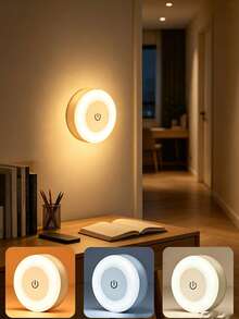 1pc Touch Sensor Night Light, Dimmable LED Bedside Lamp, Touch Mini Stair Light, Cabinet Light, Wireless Mini Cabinet Light, Portable LED Night Light, 3 Color Adjustable, Type-C Charging, Suitable For Hallway, Bedroom, Bathroom, Living Room - White - View 10