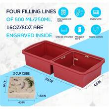 ZIP STANDING Silicone Freezer Trays With Lid,1-Cup Soup Freezer Container Large Cube Molds With Reinforced Steel Ring Top Freezing Soup Sauce Broth Leftovers Oven Dishwasher -(2-Pack) - 紅2杯 - 查看 7