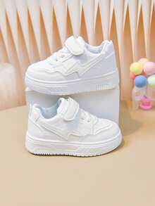Children's White Sneakers, Boys And Girls School Running Shoes, Soft Comfortable Leather Upper Elementary School Skate Shoes, Girls White Shoes - White - View 1