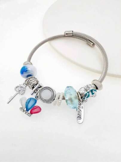 1 pièce Bracelet élégant en acier inoxydable avec perles pendantes, convient pour les banquets et fêtes des femmes, accessoire décoratif de boutique, cadeau de la Saint-Valentin