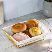 Versatile Detachable Liner Bread Serving Basket, 2 Size Choices, Premium Golden Wire Frame With Reusable White Fabric Bag, Breathable & Dustproof Design For Bread Preservation And Household Storage Organization - Gold - View 4