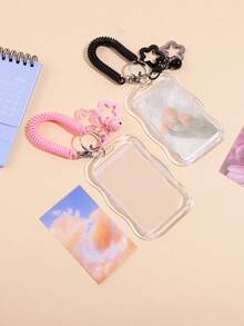 1PC Transparent Acrylic Card Holder, With Spring Cord And Bell Pendant, Creative Card Holder, Suitable For Student ID, Meal Card, Campus Card, And Bank Card Storage, A Stylish Student Study Accessory For Back-To-School Season - Single Piece - View 10