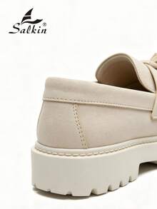 Salkin Minimalist Designer Men's Casual Shoes Authentic Brand Tassel Vintage Style Soft Solid Color Suede Upper Loafers For Men Affordable Luxury For Modern Living Comfortable Moccasin Preppy Student Shoes Thick Height-Increasing Sole Daily Walking Shoes Men Couple Dating Outing Versatile Party Banquet Social Shoes Holiday Gift Suitable For All Seasons - Beige - View 5