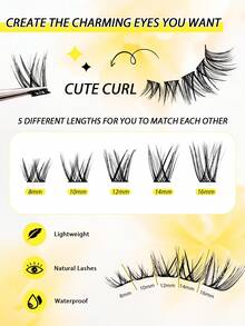 120pcs C Curl Individual Cluster False Eyelashes, Cat Eye Style Long Fine Fluffy Cluster Lashes, 8-16mm, DIY Segmented Individual Cluster False Eyelashes Pointed Tip Lash Extensions - Black - View 8