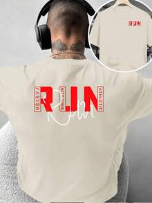Camiseta de moda para hombre con diseño creativo de estampado a doble cara, camiseta con estampado de texto RUN de estilo urbano, simple y única, de estilo versátil, adecuada para uso casu - Blanco - Ver 10