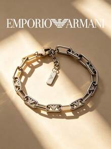 Armani Versatile Hip-Hop Style Cuban Chain Stainless Steel Men's Bracelet, Silver - Silver - View 1