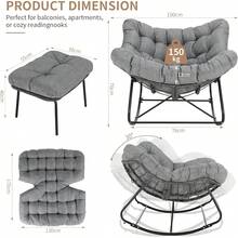 Egg-Shaped Rocking Chair With Footstool, Rattan Rocking Chair Set, Oversized Rocking Armchair, Weatherproof, With Thick Removable Cushion, Load Capacity Of 150kg, Lounge Chair For Garden, Balcony, Living Room - Black Rattan + Gray Mat - View 7