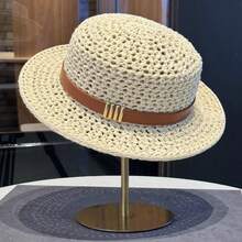 Crochet Straw Dome Hat With PU Leather Band And Gold Buckle, Women's Summer Beach Sun Hat - Multicolor - View 5