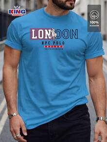 Original HPC POLO T-Shirt With Round Neck And Short Sleeves – Themed Graphic Design "HPC: London England Heritage" – 100% Cotton - 霧霾藍 - 查看 1