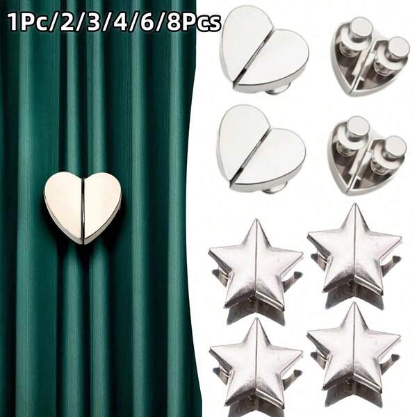 1Pc/2/3/4/6/8Pcs Heart-Shaped Magnetic Curtain Buckles, Door Curtain Blackout Magnetic Adhesive Buttons, Removable Opposing Magnetic Clips For Light Leakage Prevention And Gap Closure
