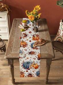 Fall Thanksgiving Orange Blue Pumpkins Floral Botanical Table Runner Holiday Party Decor Reusable Kitchen Dining Table Runner For Coffee Tables,Wedding Party,Autumn Decorations - Multicolor - View 7