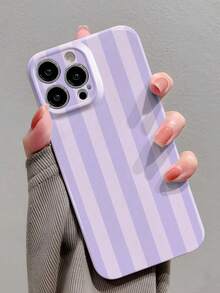 1個簡約少女風條紋圖案穿孔亮面薄膜全包覆硬殼手機殼 適用於 iPhone 11/12/13/14/15/16 Pro Max - 彩色 - 查看 3