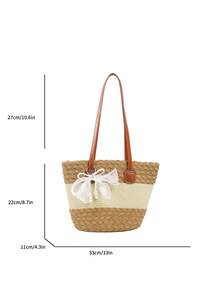 New Fashion Casual Beach Straw Woven Large Capacity Commuter Premium Texture Woven Shoulder Tote Bag, Pendant For Reference Only - Khaki - View 2