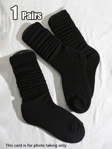 1/3/5/10 Pairs Unisex Pure Black Soft Breathable Slouch Mid-Calf Socks, Suitable For Daily And Outdoor Wear - Black - View 4