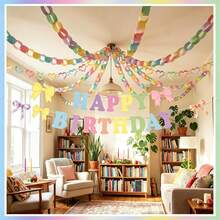 1Set Decoración de Fiesta de Cumpleaños Colorida, Pancarta de Feliz Cumpleaños, Decoración de Cuerda de Papel Colorida, Suministros para Fiestas - Multicolor - Ver 4
