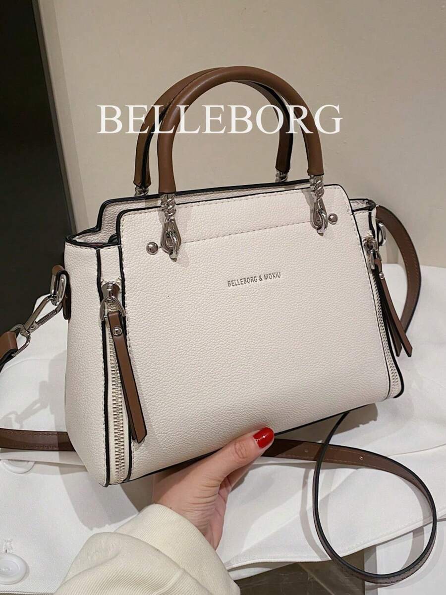 BELLEBORG 1 pieza Bolso de mano clásico para mujer con cierre de cremallera, adecuado para uso empresarial, diario y casual, se puede llevar como bolso cruzado - Blanco - Ver 1