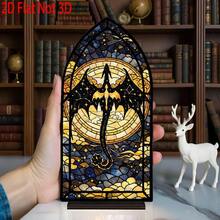 1pc Painted Glass Dragon Arch 2D Acrylic Desktop Ornament, Gothic Window Frame Style Desktop Decoration, Starry Sky Giant Dragon Bookend Decor, Suitable For Study, Bedroom, Library And Home Art Decoration, Perfect Holiday Gift - 1PC - View 12