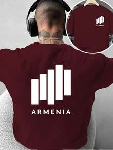 Camiseta de moda masculina creativa de doble cara ARMENIA Armenia Print: Minimalista, Genial y Única, adecuada para uso diario casual en casa o para actividades de fitness al aire libre, u - Negro - Ver 10