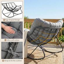 Egg-Shaped Rocking Chair With Footstool, Rattan Rocking Chair Set, Oversized Rocking Armchair, Weatherproof, With Thick Removable Cushion, Load Capacity Of 150kg, Lounge Chair For Garden, Balcony, Living Room - Black Rattan + Gray Mat - View 2