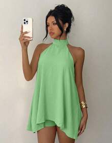 Women's Jumpsuit Dress With Halter Neck And Loose Fit For Summer - Light Green - View 5