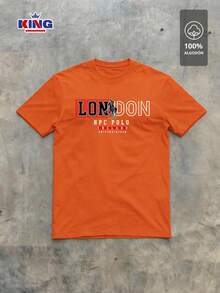 Original HPC POLO T-Shirt With Round Neck And Short Sleeves – Themed Graphic Design "HPC: London England Heritage" – 100% Cotton - 橘色 - 查看 2