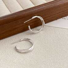 Pendientes redondos minimalistas de plata de ley S925 YWB-A1377 - Plateado - Ver 8