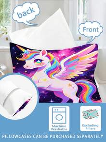 2/3PCS Funda nórdica de unicornio arcoíris galaxia púrpura, ropa de cama infantil de poliéster con cremallera estilo cuento de hadas, juego de cama suave y lavable para dormitorio de niñas & regalo de cumpleaños para todas las estaciones - Multicolor - Ver 5