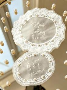 Personalized Bride Name And Date Lace Applique, Customized Name Lace Patch, Customizable Name And Date, Suitable For Wedding Dress, Veil, Clothing DIY And Handmade Crafts, Ideal Wedding Accessory, Bride Gift, Baby Keepsake, Anniversary Decoration, And Special Occasion Handmade Product For Women, Girls And DIY Enthusiasts, Elegant Lace And Pearl Wedding Dress Accessory, Romantic - Multicolor - View 4