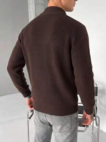 GRDR Suéter de cuello redondo de manga larga con doble cremallera para hombre, versátil para uso diario - Café integral - Ver 7
