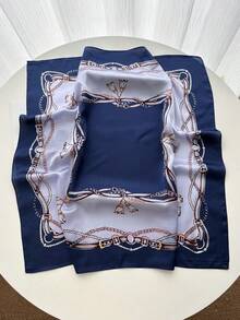 1PC Faux Silk Paisley Pattern Printed Small Square Bandana Men's Sun Protection Scarf Versatile Head Wrap Decorative Neck Scarf - Navy Blue - View 3