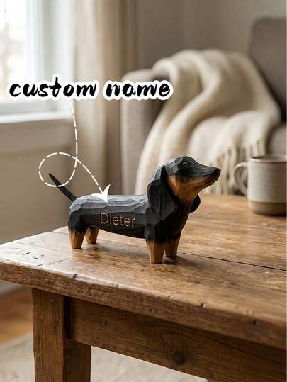 Custom Dachshund Wood Carving Personalized Dog Figurine Name Engraved Wooden Statue Pet Loss Memorial Christmas Gift