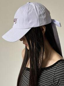 1件女款Y2K風格刺繡字母條紋棒球帽，附甜美蝴蝶結，百搭運動遮陽帽，適合派對與日常穿著 - 條紋 - 查看 2