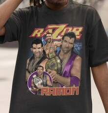 Vintage T-Shirt With Classic Razor Ramon Wrestle Print - Black - View 2
