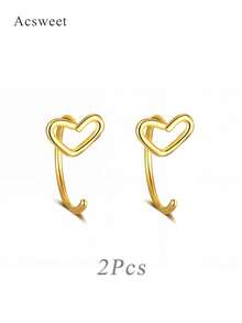 2pcs/1pc Heart-Shaped Gold & Silver Fake Nose Ring Set, Minimalist Daily Wear, Faux Piercing Nose Jewelry, Hypoallergenic, For Women - Multicolor - View 11