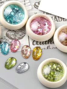 6 cajas de mini brillo para uñas con forma de corazón redondo brillante, decoración de arte de uñas con estrellas brillantes, lunares, metal dorado, plateado, verde, azul y rosa, estilo de fiesta de verano, suministros DIY para uñas, dijes para uñas - Multicolor - Ver 7