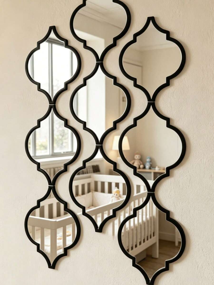 Geometric Wall Mirror Decor, Black Metal Frame, Modern Art Hanging Mirror, Suitable For Nursery, Children's Room Wall Decoration - Black - View 1