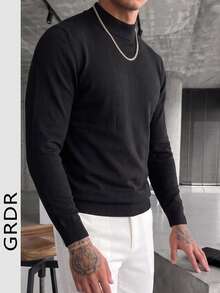 Men's Casual Solid Color Turtleneck Sweater, Autumn/Winter - Black - View 1