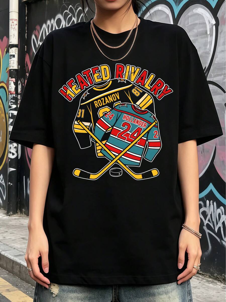 Heated Rivalry Rozanov Hollander Hockey Jerseys. Soft Fabric Casual T-Shirt For Everyday Wear. - 黑色 - 查看 1