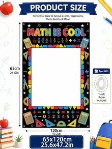 Marco de fotos de poliéster con patrón de calculadora y regla de arcoíris, tela de fondo rectangular para fotografía con geometría educativa, con almohadillas de metal, adecuado para clases de matemáticas, fiestas de bienvenida al regreso a la escuela, fiestas de cumpleaños, decoraciones de fiesta. - Temporada de regreso a clases - Ver 12