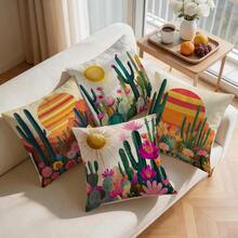 4pcs/1pc Desert Cactus Pattern Pillowcase Without Insert, Single-Sided Printed Pillowcase, Suitable For Living Room Bedroom Home Decor, All Seasons Pillowcase - Multicolor - View 9
