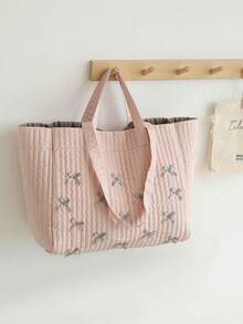 Tas Popok Ringan untuk Ibu, Tas Bayi Berbahan Quilted, Tas Ganti Popok untuk Anak Perempuan, Tas Penyimpanan Popok dengan Pita untuk Aktivitas Luar Ruangan, Warna Pink, Tersedia Dua Ukuran - MultiWarna - View 8