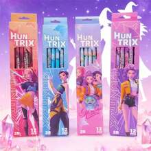 12pcs K-Pop High Quality Graphite Pencil Set, Cute Cartoon Character Print Exam Pencils, Aesthetic Smooth Writing Pencils, Suitable For Homework And Office Documents - Multicolor - View 9